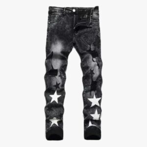 CABULE Punk Men's Jeans Ripped Patch